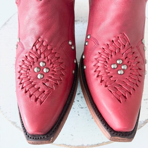 Lane COSSETTE Red Cowboy Boots Womens 9 Western Cowgirl Mid Calf Tall Snip Toe - Picture 6 of 11